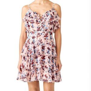 Rebecca Minkoff Marla Light Pink Floral Lace-up Ruffle Mini Dress